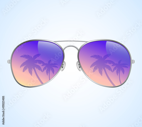 Aviator Sunglasses with Palms Reflection Vector Illustration Background