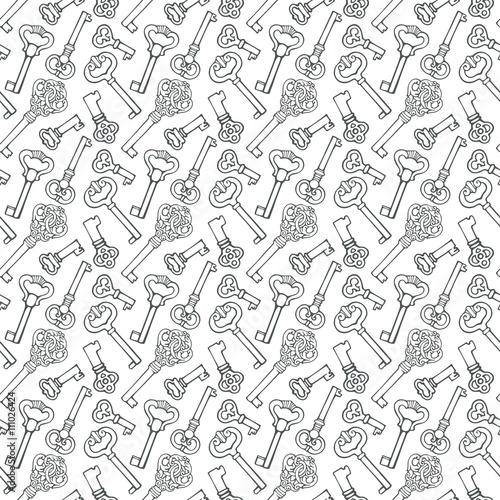Seamless pattern with outline vintage keys