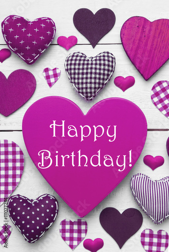 Photography Vertical Card With Purple Heart Texture, Happy Birthday