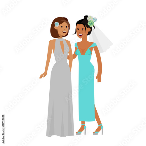 Nontraditional family. Happy cute wedding gay and lesbian