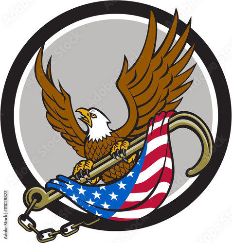 American Eagle Clutching Towing J Hook Flag Circle Retro