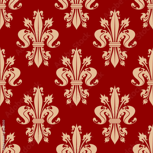 Red seamless fleur-de-lis pattern of royal lilies