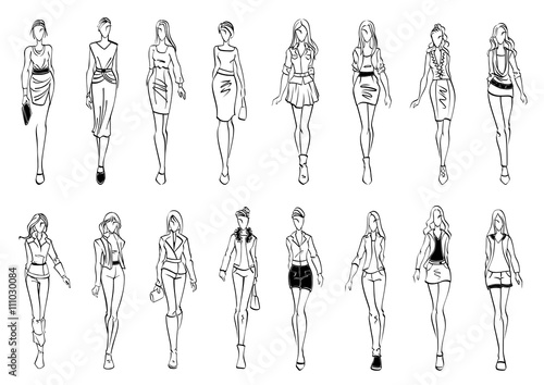 Fashion models shows everyday outfits sketch icons