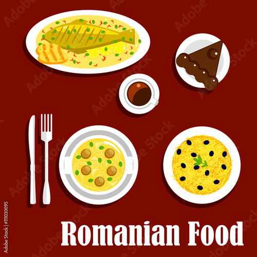 Romanian dinner with dessert flat icon