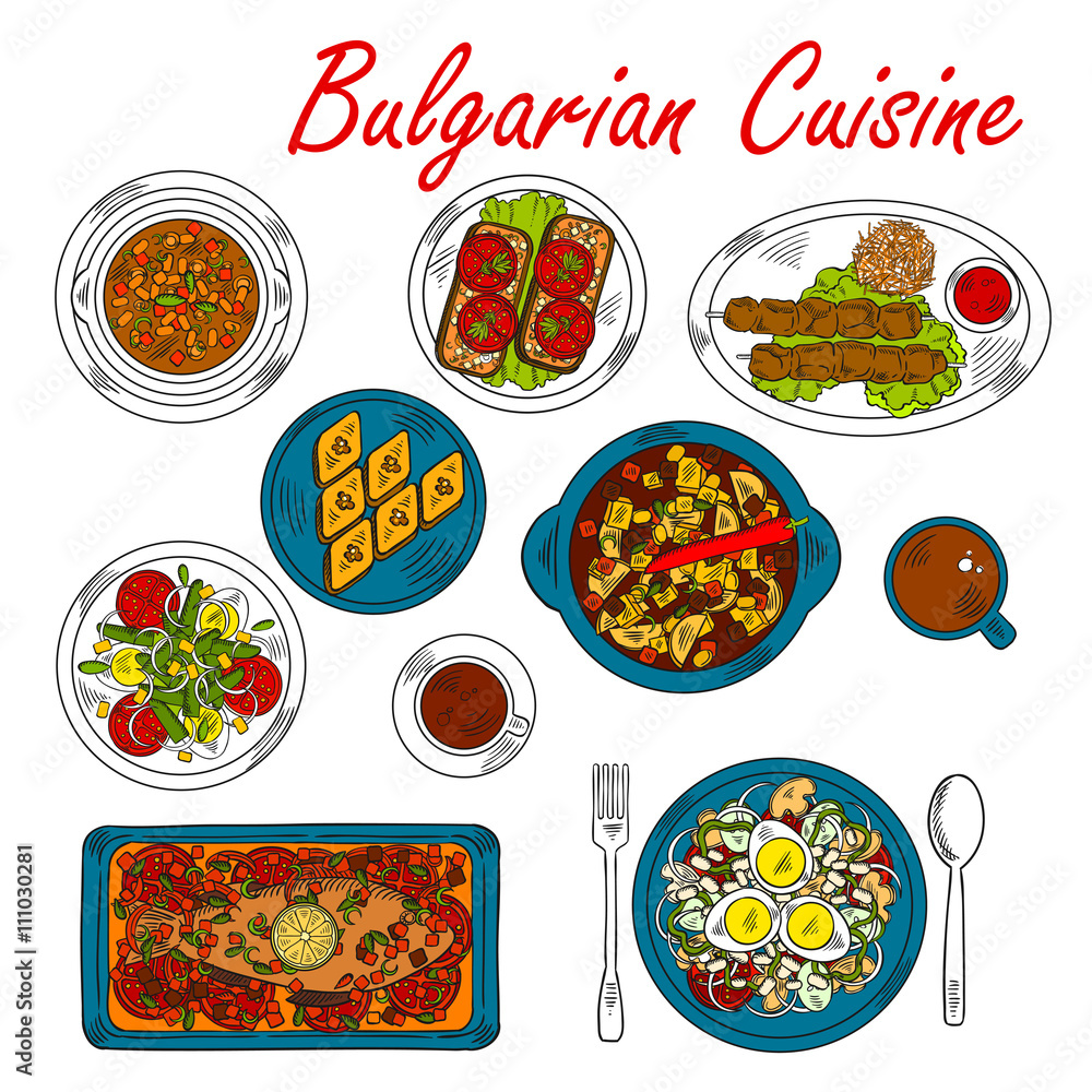 Hearty dishes of Bulgaria with meat and vegetables Hearty dishes of Bulgaria with meat and vegetables