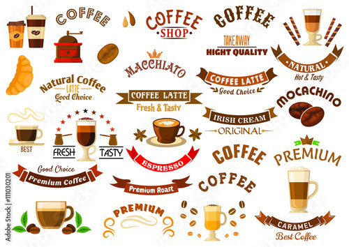 Coffee shop and cafe retro design elements 