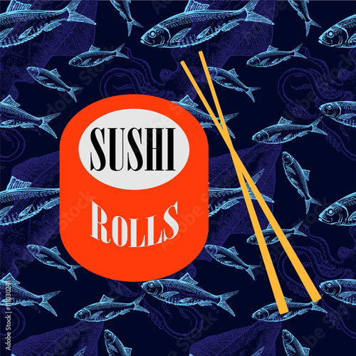 Vector flat design template for a sushi bar