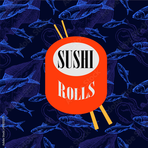 Vector flat design template for a sushi bar