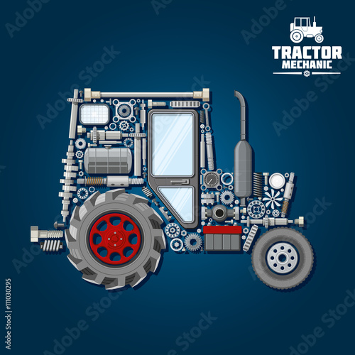 Tractor silhouette with mechanical parts icon