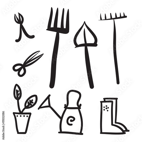 Fototapeta Naklejka Na Ścianę i Meble -  Garden tools set, vector icons illustration.
