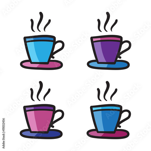 Coffee cups icon set set vector line doodle symbols.