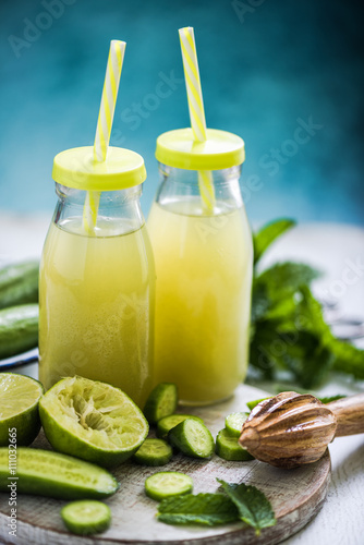 natural refreshing drink with cucumber and lime
