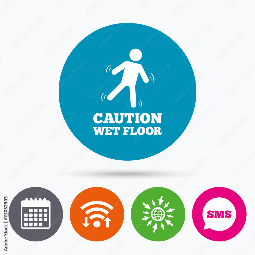 Caution wet floor icon. Human falling symbol. Caution wet floor icon. Human falling symbol.