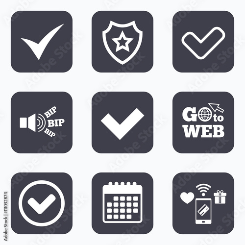 Check signs. Checkbox confirm icons.