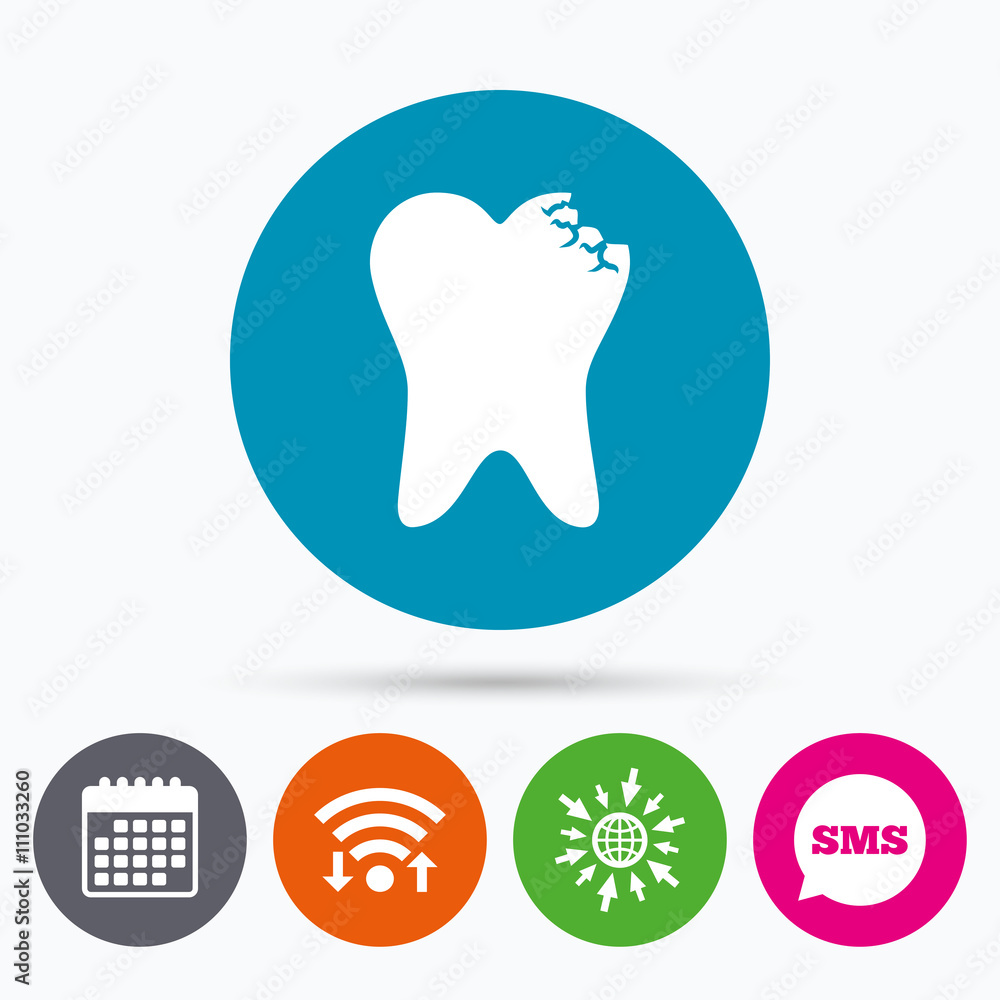 Broken tooth sign icon. Dental care symbol. Broken tooth sign icon. Dental care symbol.