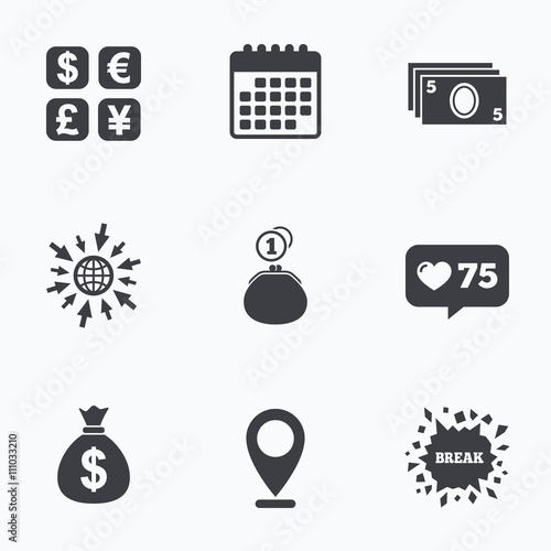 Currency exchange icon. Cash money bag, wallet.