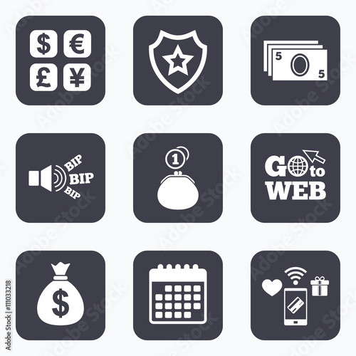 Currency exchange icon. Cash money bag, wallet.