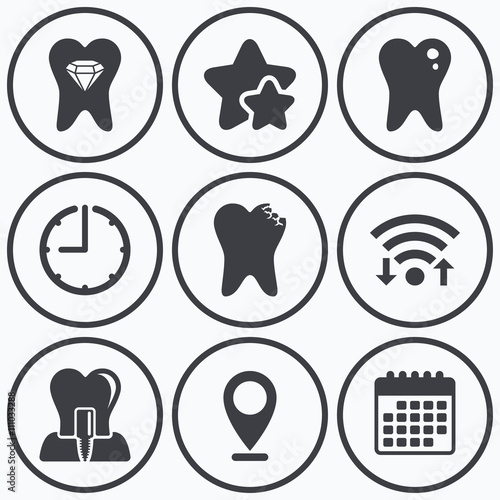 Dental care icons. Caries tooth and implant.