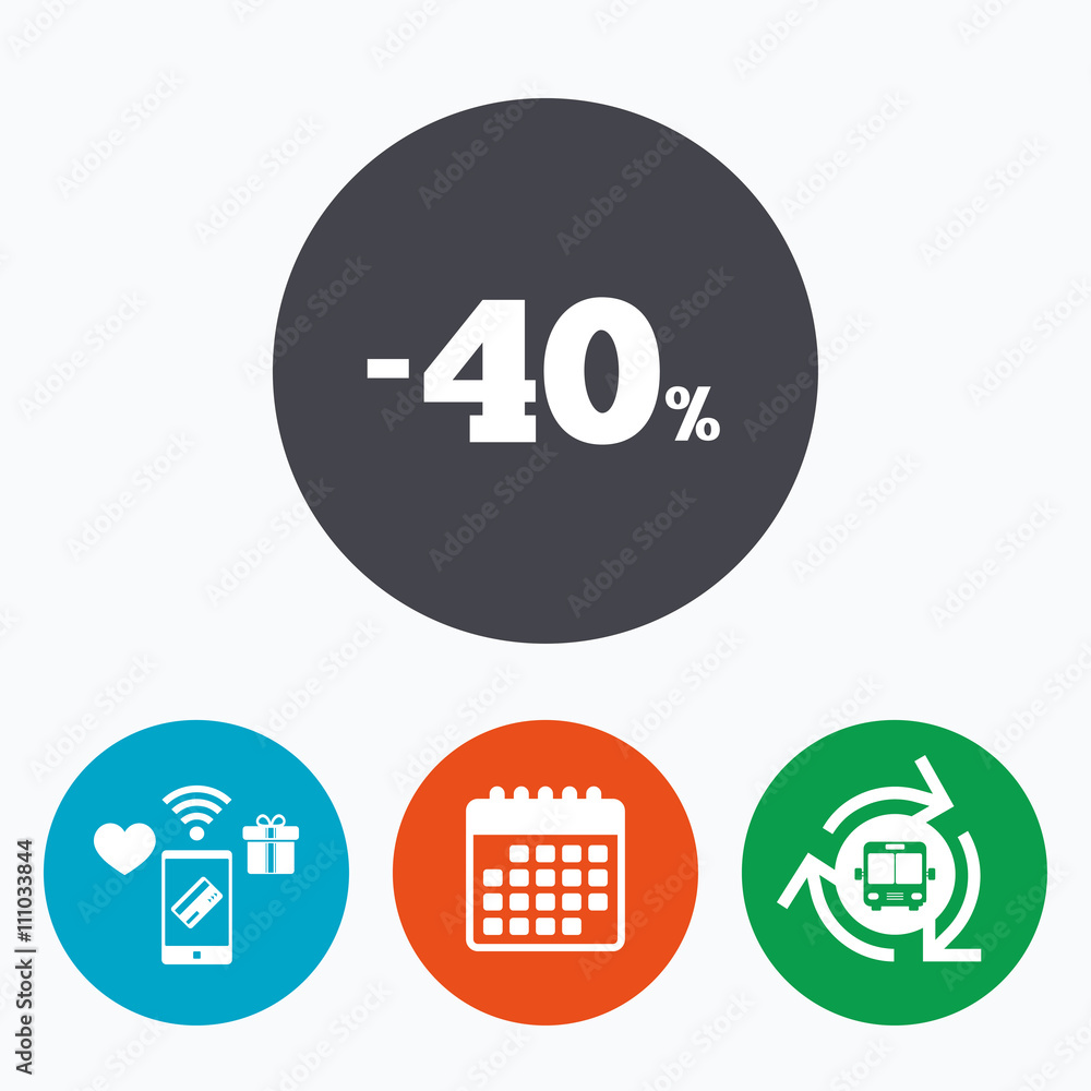 40 percent discount sign icon. Sale symbol. 40 percent discount sign icon. Sale symbol.