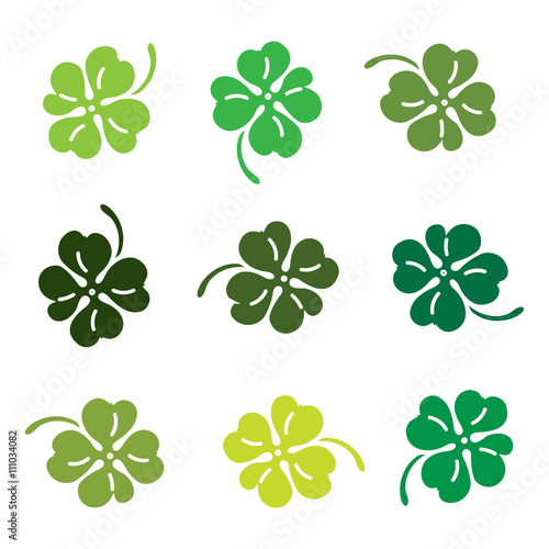 Clover 4 leaves colorfull icon set. Vector illustration.