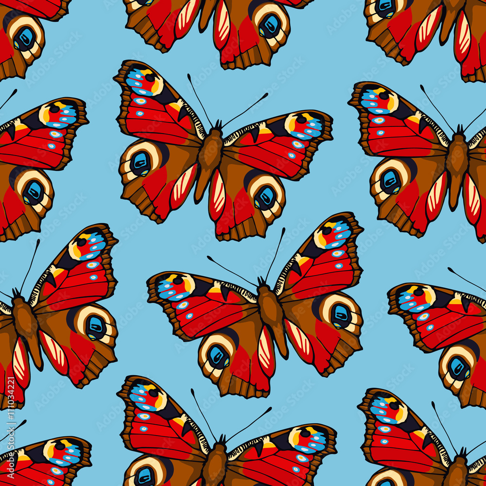 Obraz premium Seamless pattern with peacock butterflies