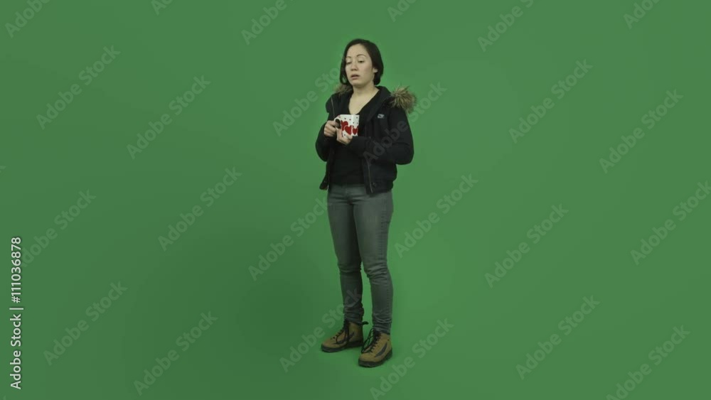 caucasian girl with winter jacket isolated on green screen depressed romance caucasian girl with winter jacket isolated on green screen depressed romance