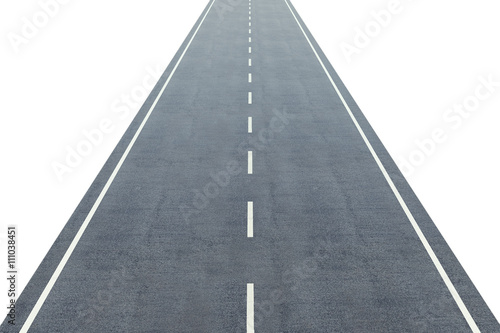 Road with a marking going to distance isolated on white background. 3d illustration.
