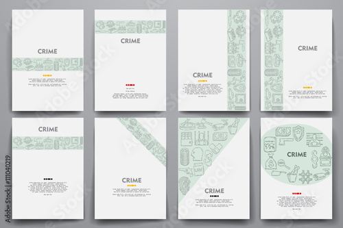 Corporate identity vector templates set with doodles crime theme