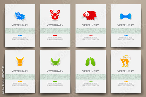 Corporate identity vector templates set with doodles veterinary theme