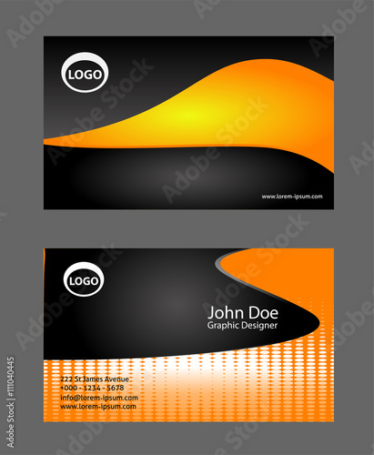 Business card with design elements on orange background
