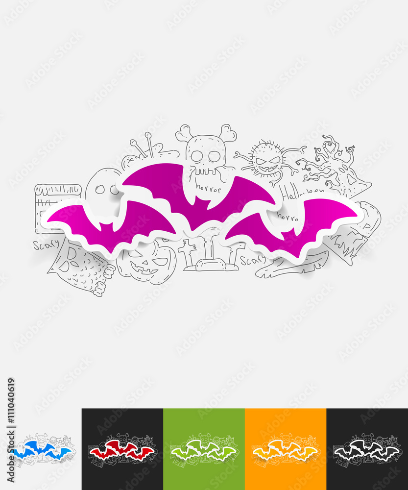 bat paper sticker with hand drawn elements bat paper sticker with hand drawn elements