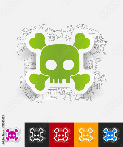 skull paper sticker with hand drawn elements