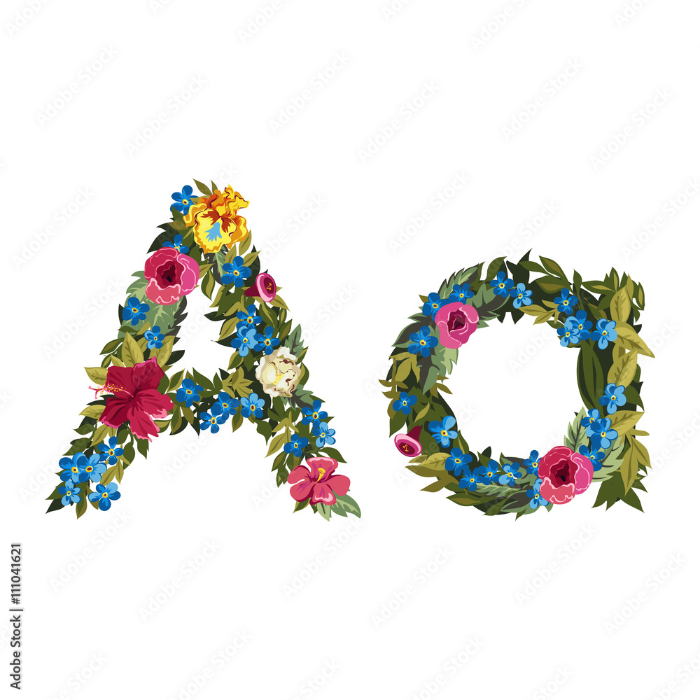 Beautiful floral alphabet with flowers.