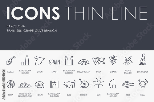 Barcelona Thin Line Icons