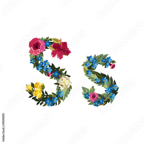 Beautiful floral alphabet with flowers.