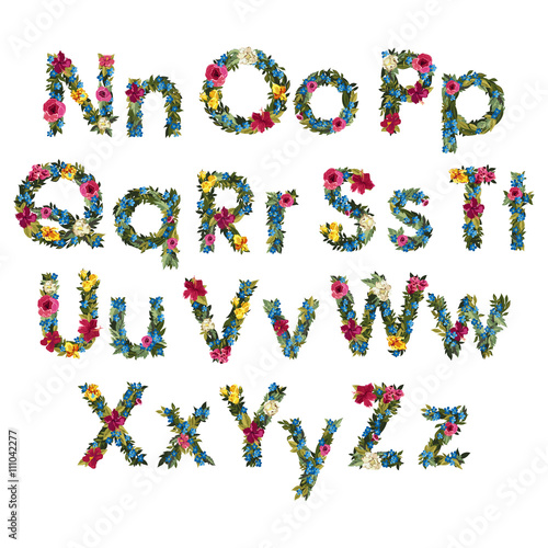 Beautiful floral alphabet with flowers.