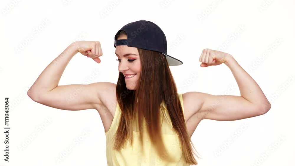 Woman casual style showing off muscles biceps 4K Woman casual style showing off muscles biceps 4K