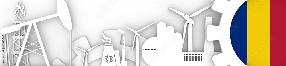 Fototapeta premium Energy and Power icons set. Header banner with Romania flag