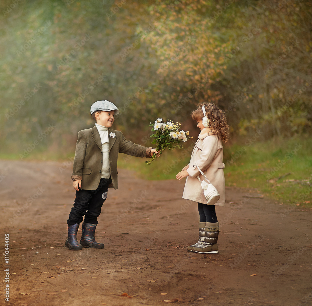 Fototapeta premium the boy and girl is on the way