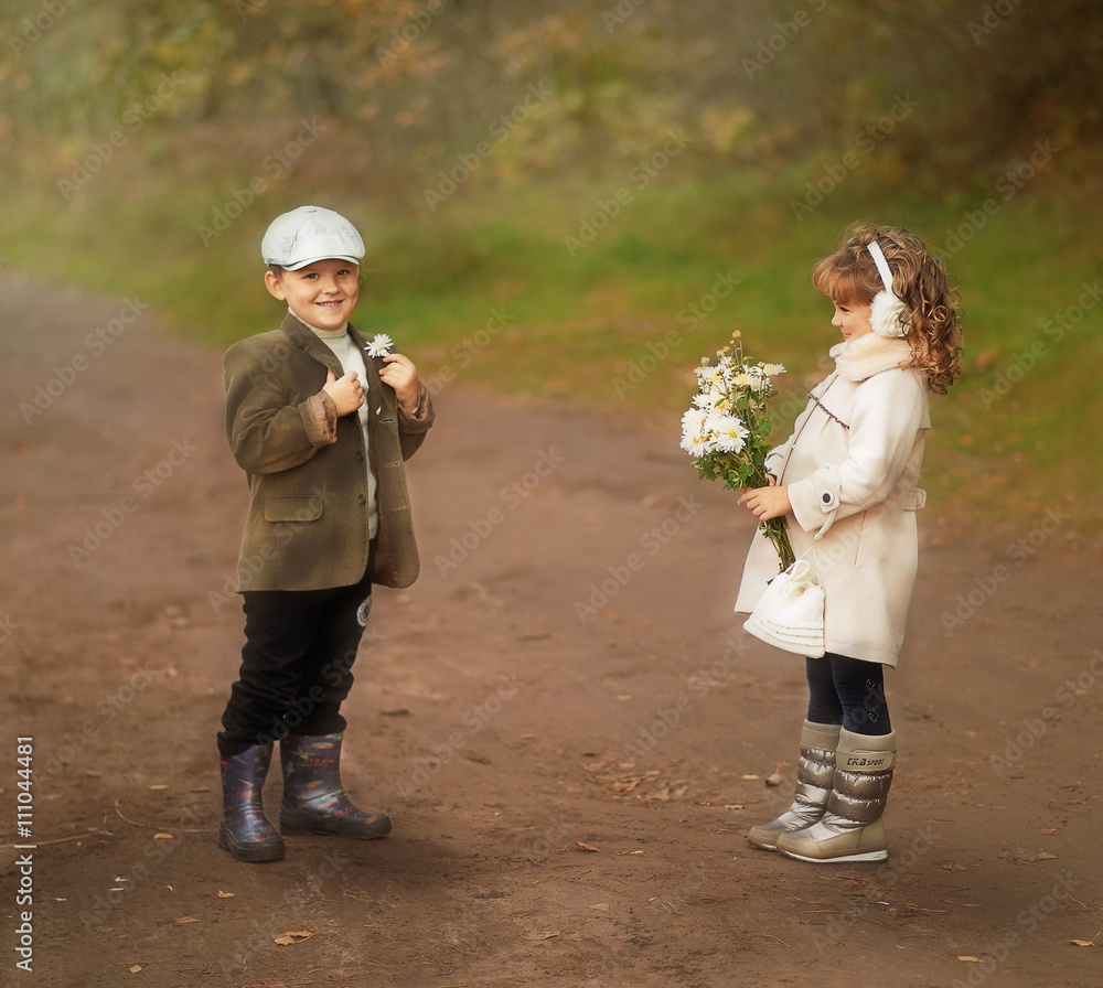 Fototapeta premium the boy and girl is on the way