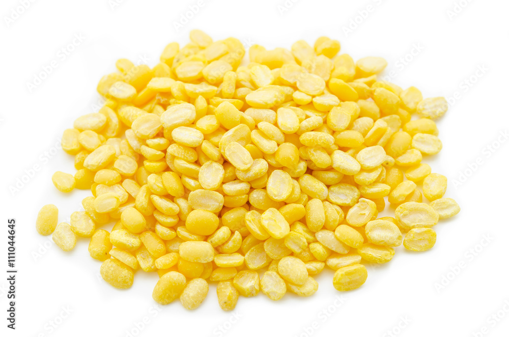 peeled split mung bean isolated on white. peeled split mung bean isolated on white.