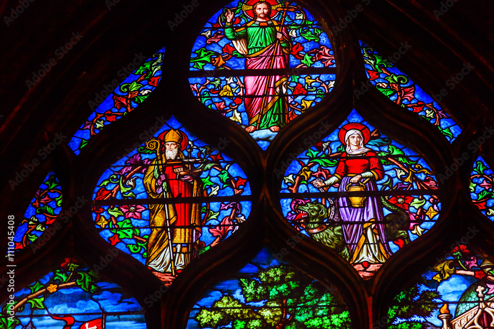 Jesus Christ Bishop Stained Glass Saint Severin Church Paris - obrazy, fototapety, plakaty 
