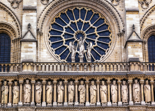 Kings Facade Rose Window Notre Dame Cathedral Paris France