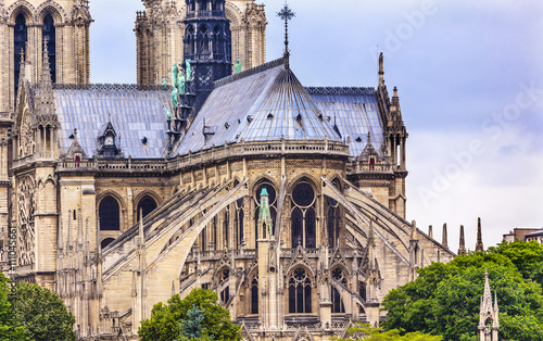 Flying Butresses Spires Overcast Notre Dame Cathedral Paris