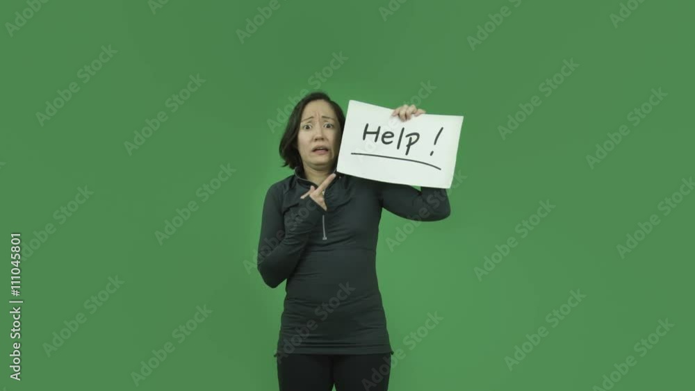 caucasian sporty girl isolated on green screen looking for help caucasian sporty girl isolated on green screen looking for help