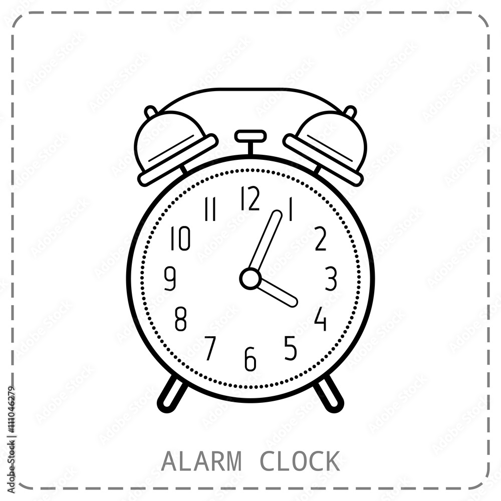 Alarm clock, flat linear icon. Clock isolated on white background Alarm clock, flat linear icon. Clock isolated on white background