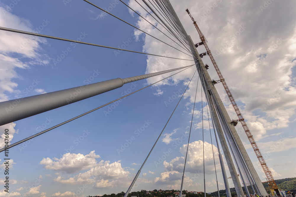Ada Bridge on river Sava, Belgrade, Serbia Ada Bridge on river Sava, Belgrade, Serbia