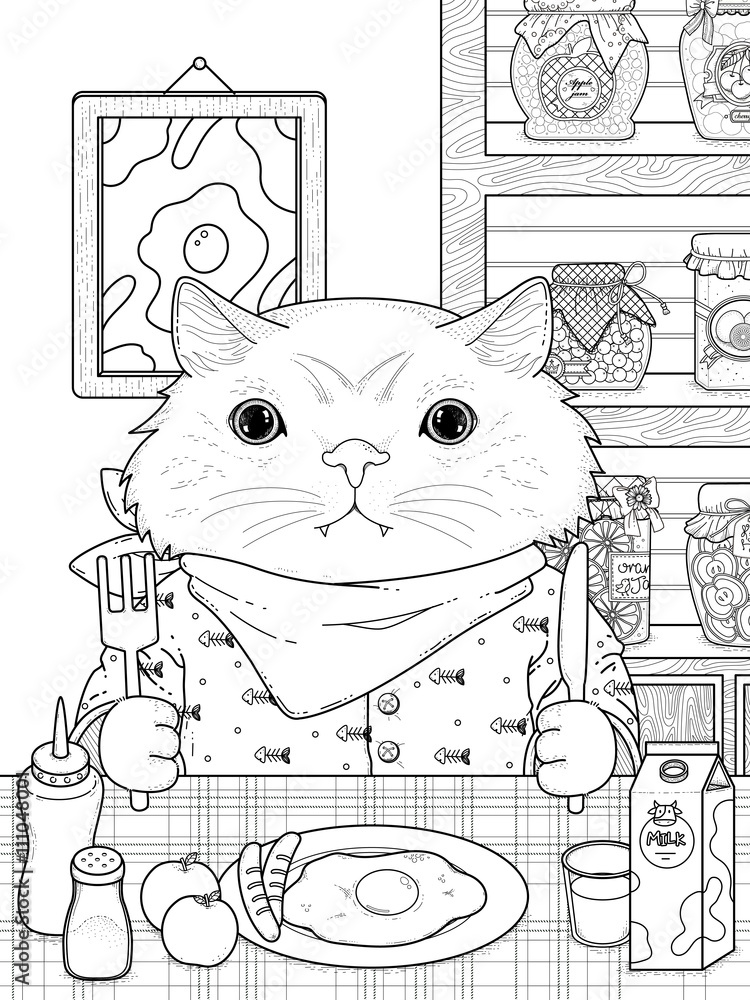 adorable kitty coloring page Stock Vector | Adobe Stock