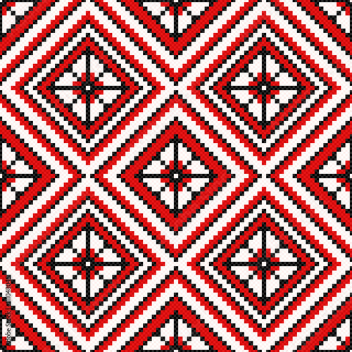 Ethnic Ukrainian broidery in red and black