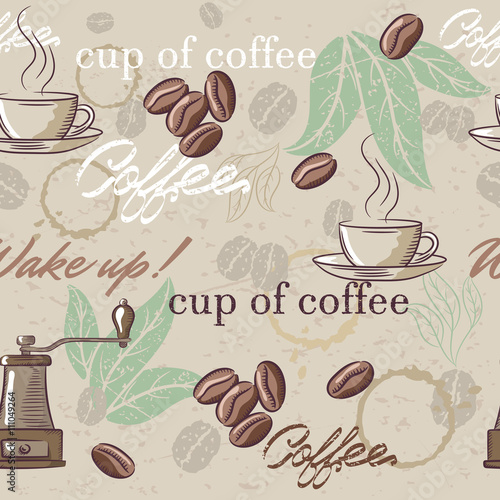 Seamless hand drawn vintage coffee pattern. Vector illustration
